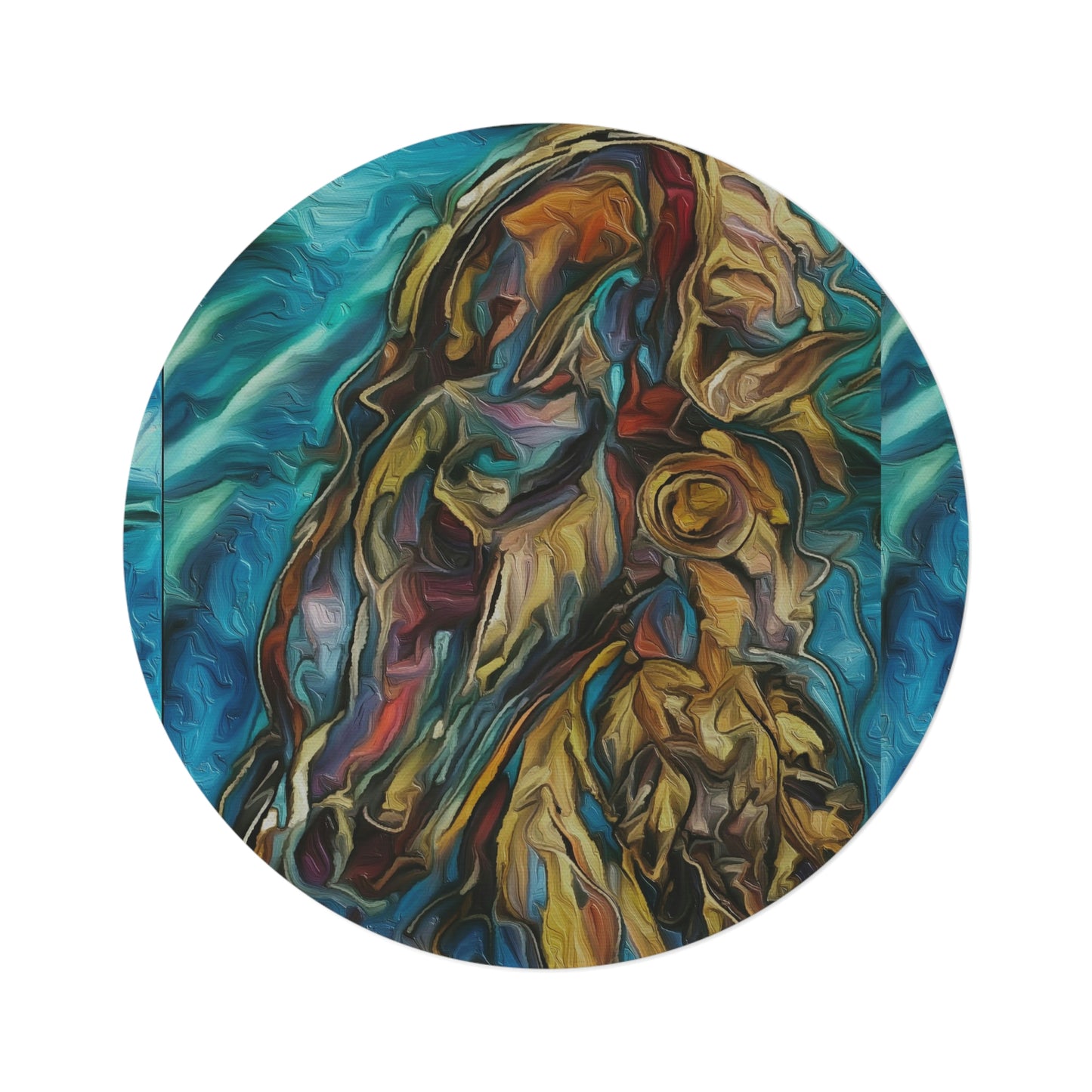 Original Equestrian Art Round Rug. Blue Indian Horse Rug/Mat. My original Artwork printed on a rug. Home Decor. Show Stall Mat