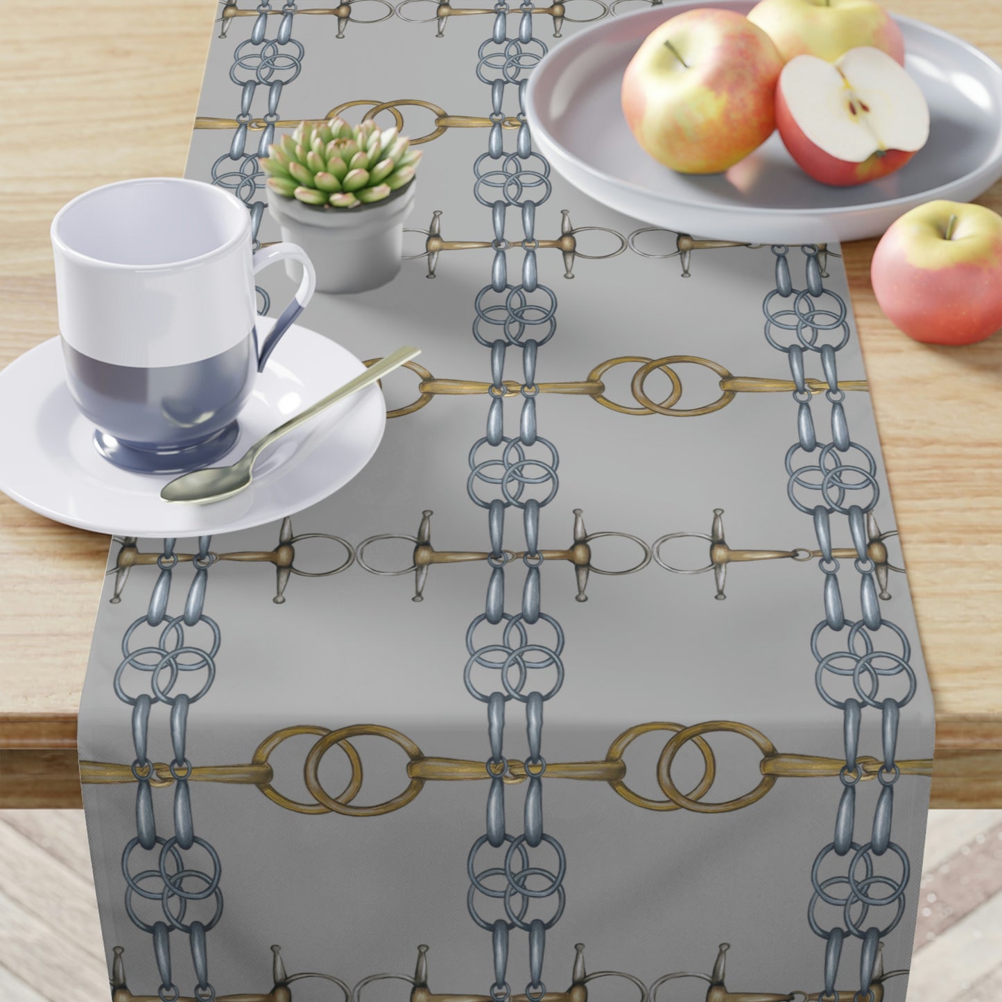 Gray Equestrian Snaffle Bit ivory Table Runner