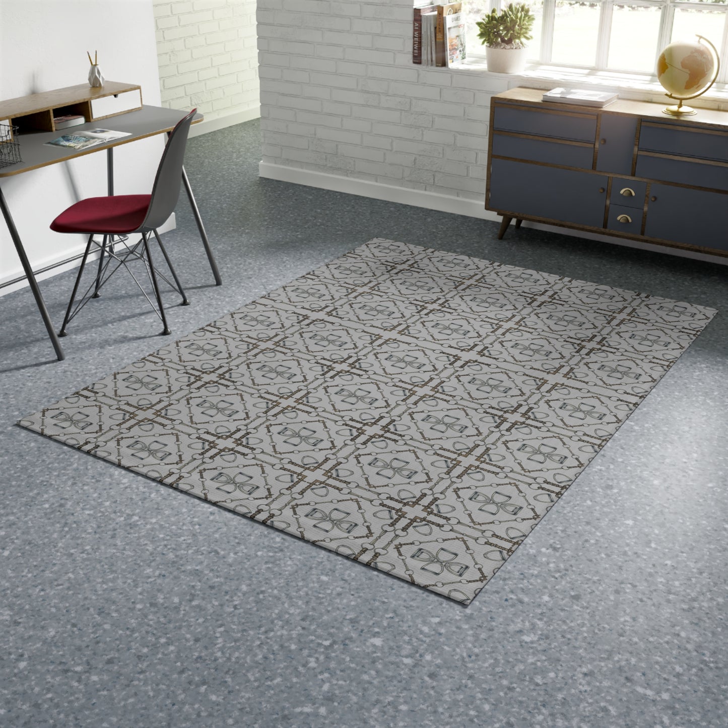 Grey Geometric Bit Area Rug
