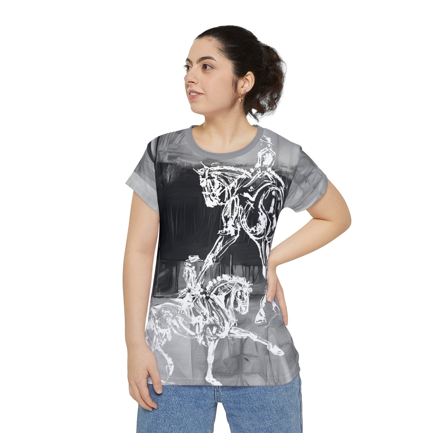 Graphic Dressage Art Dressage Text  Women's Short Sleeve Shirt (AOP) Horse Lover Gift