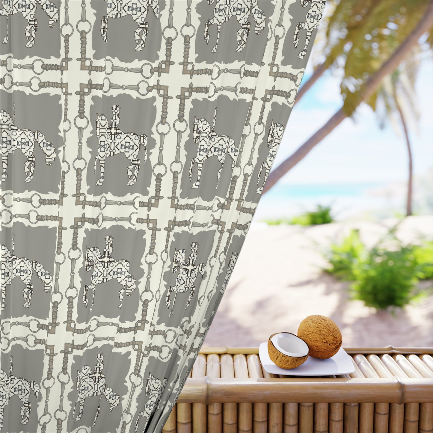 Ivory and Gray Dressage Horse Window Curtain (1 Peice)