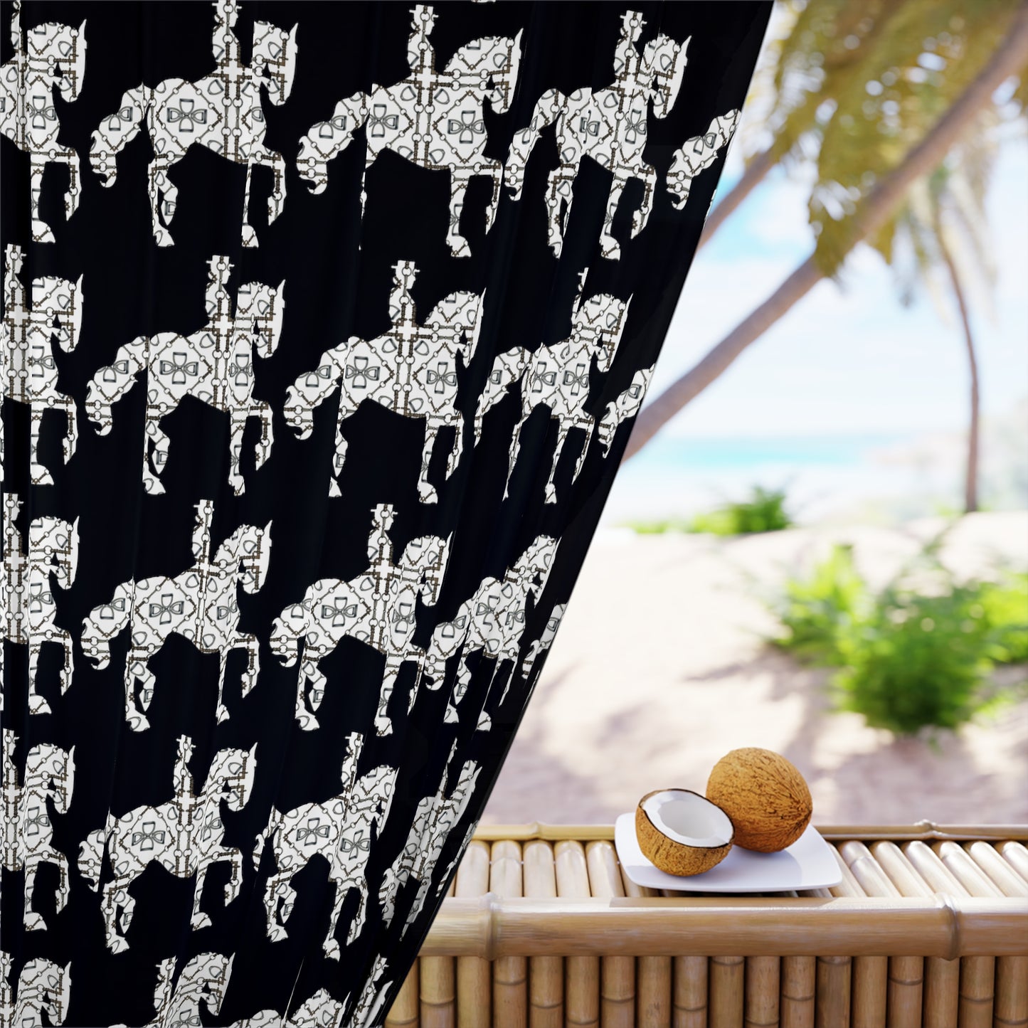 Black and White Dressage Window Curtains (1 Piece)