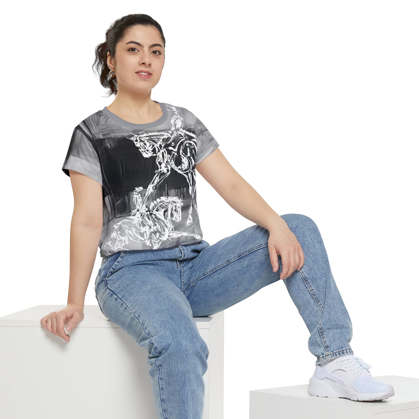 Graphic Dressage Art Dressage Text  Women's Short Sleeve Shirt (AOP) Horse Lover Gift