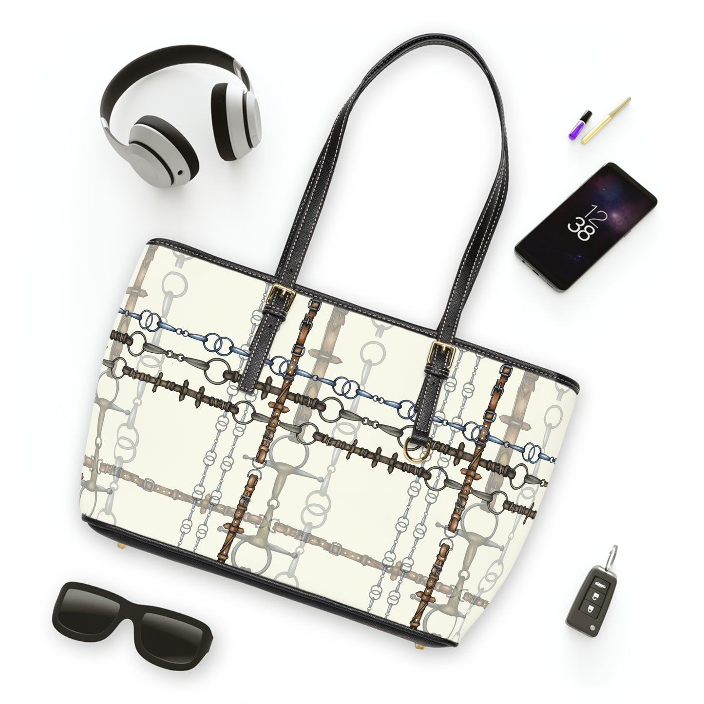 Ivory Layered Bit Pattern PU Leather Shoulder Bag
