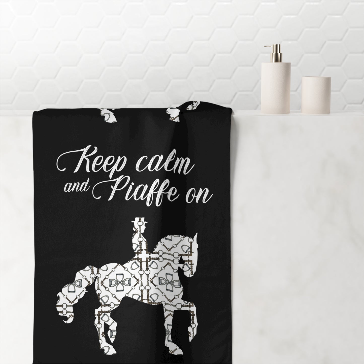 Black and White Dressage Horse Luxury Bath Towel