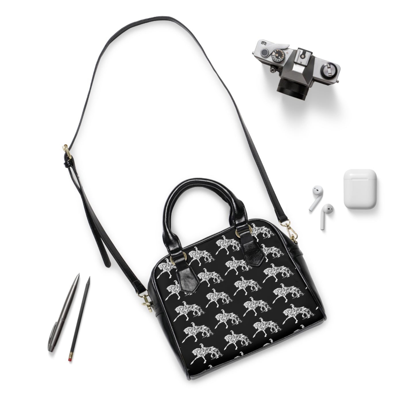 Black Piaffe Dressage Horse Shoulder Handbag/Purse