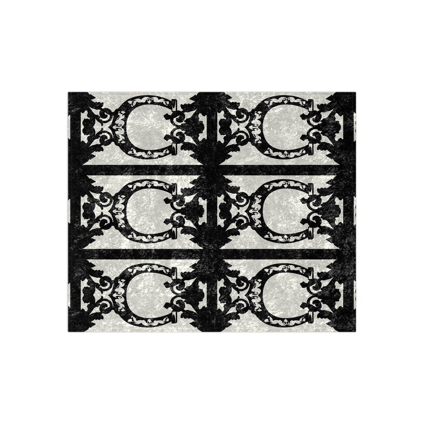 Ivory and Black Horse Shoe Equestrian Motif Crushed Velvet Blanket