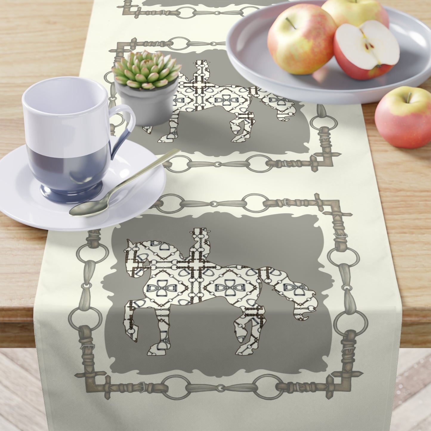 Ivory Dressage Horse Bit Motif Table Runner