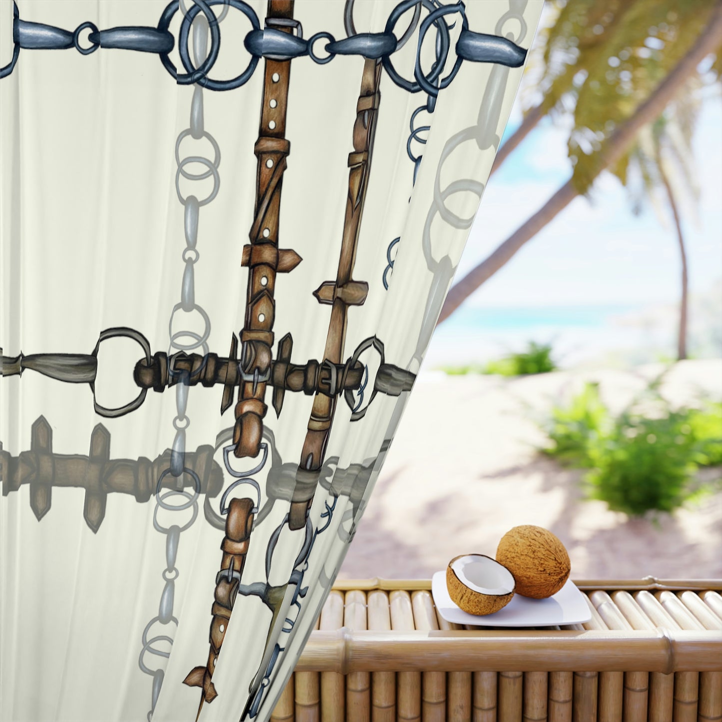 Ivory Equestrian Bit Window Curtains (1 Piece)