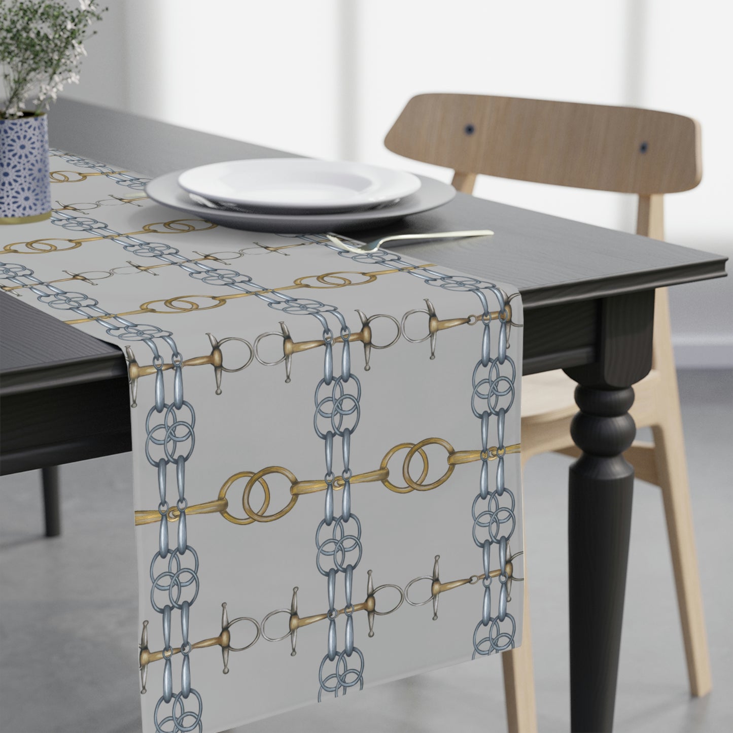 Gray Equestrian Snaffle Bit ivory Table Runner