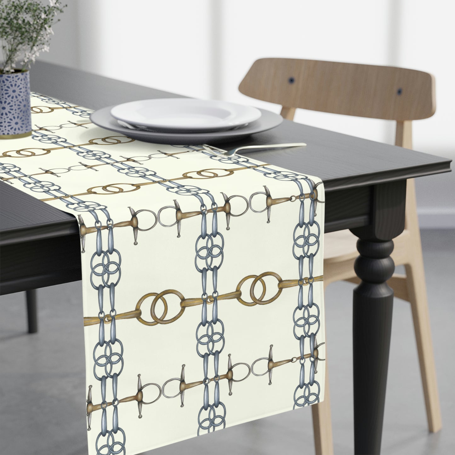 Equestrian Snaffle Bit ivory Table Runner