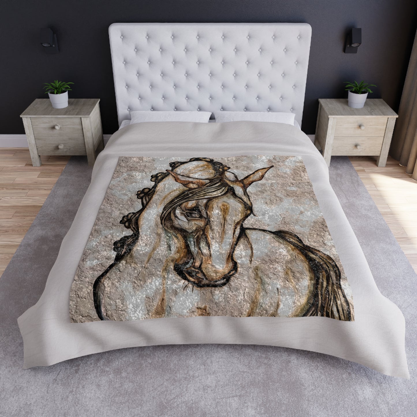 White Spanish Horse Art Crushed Velvet Blanket