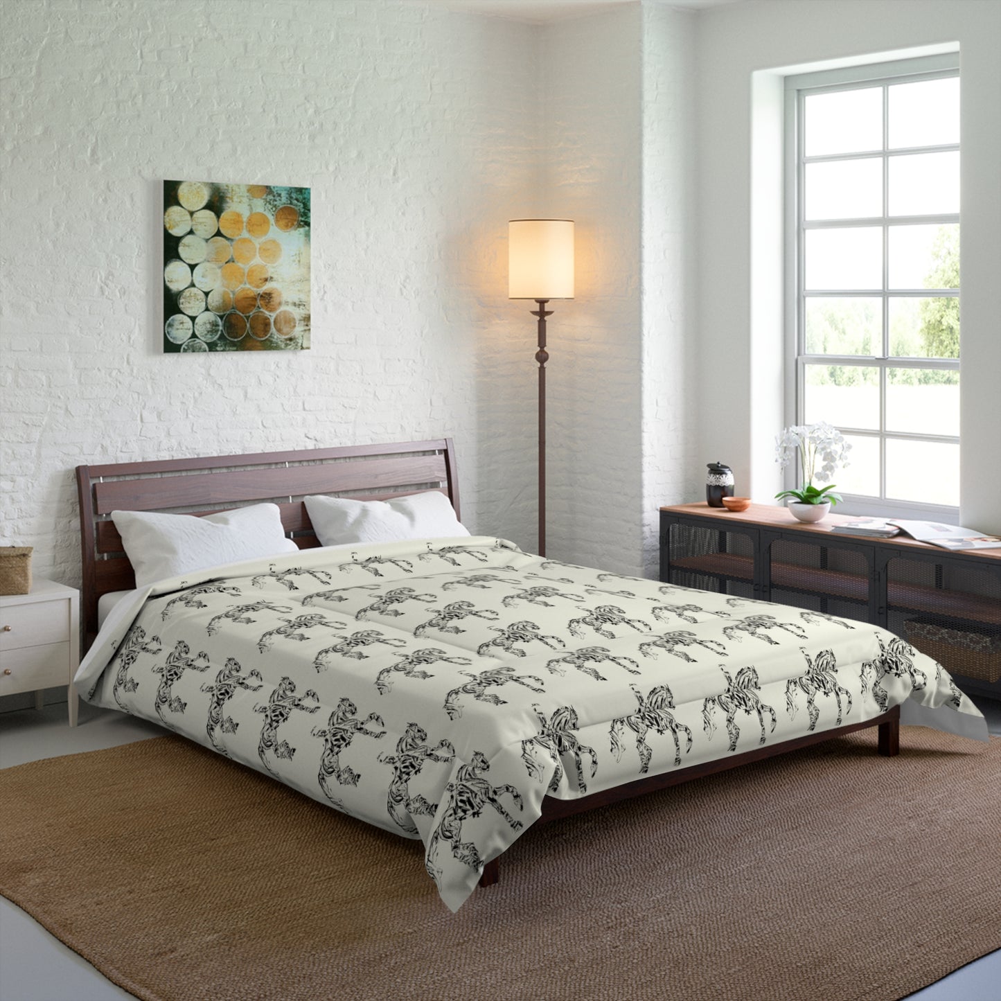 Black and Ivory Dressage Horse Motif Comforter