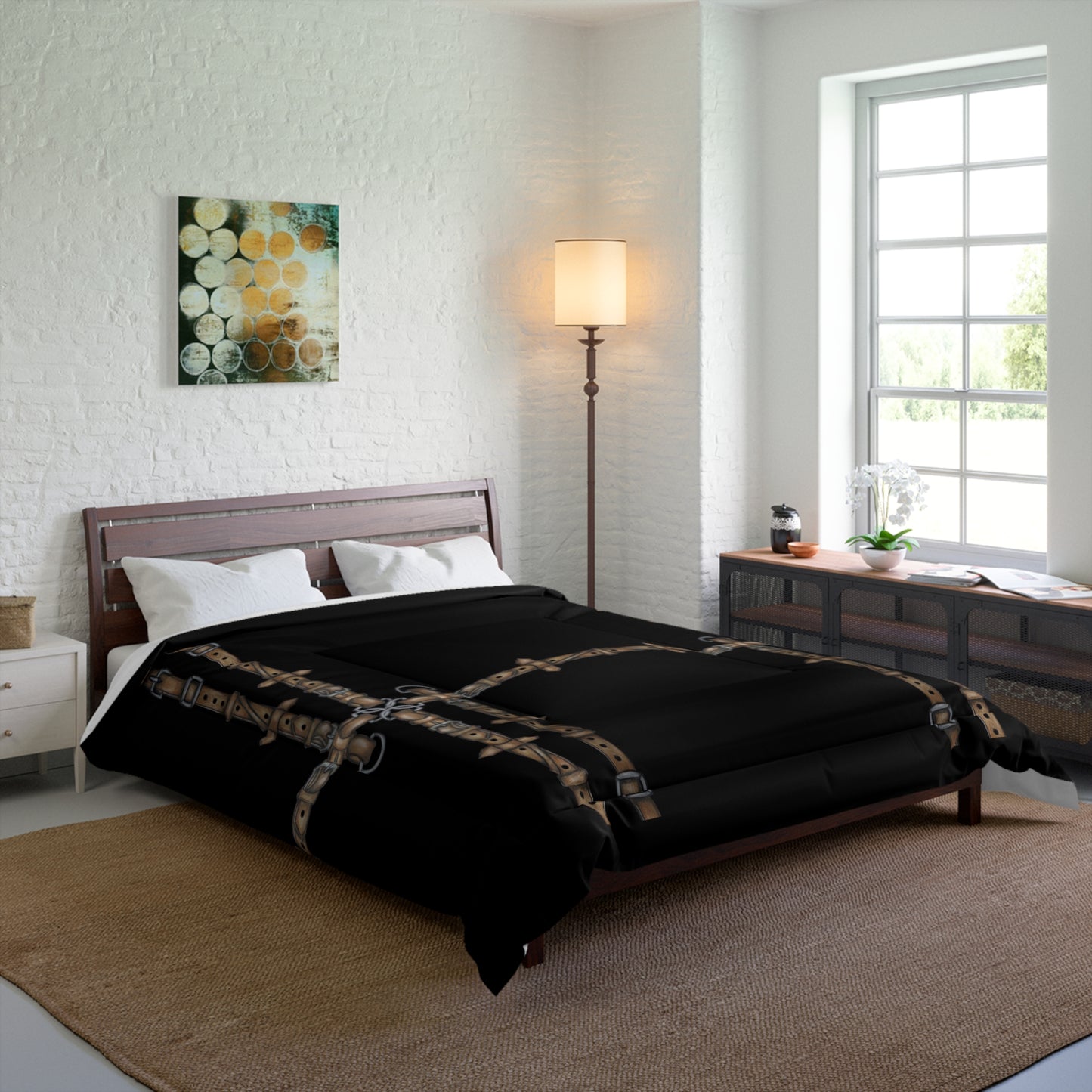 Black Equestrian Bit Motif Comforter