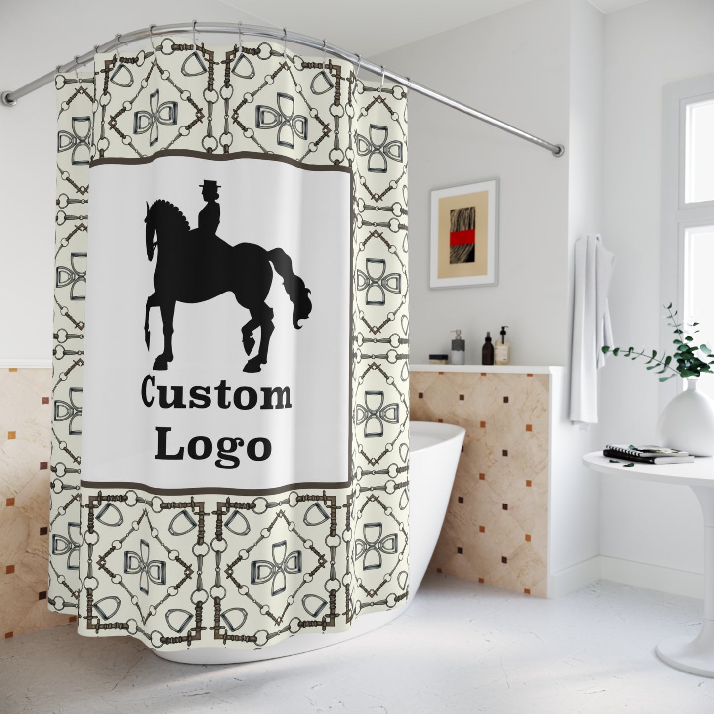 Custom Logo Equestrian Bit Shower Curtain/Horse Show Stall Curtain