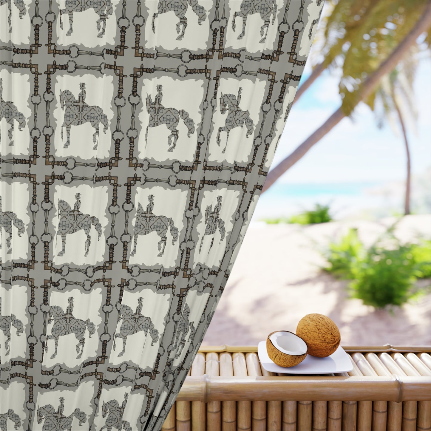 Ivory and Gray Dressage Horse Window Curtain (1 Peice)