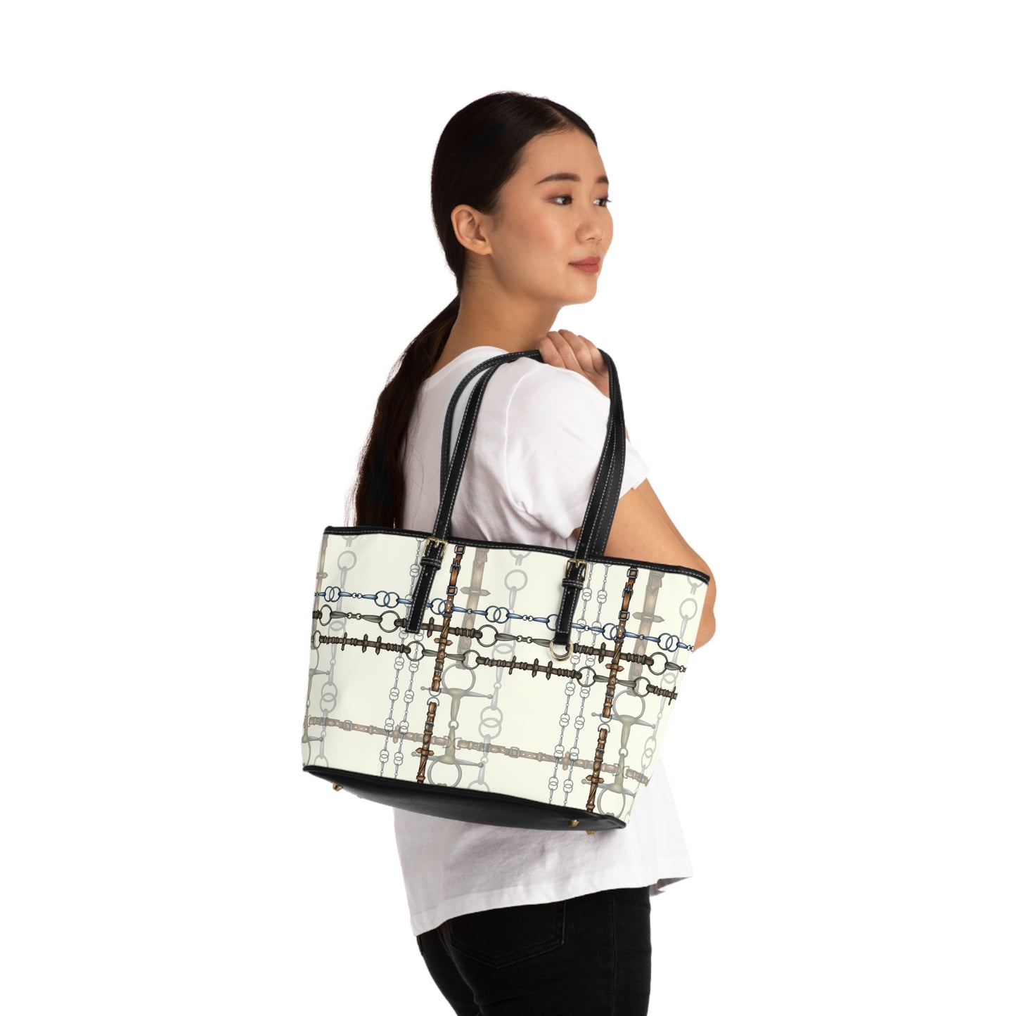 Ivory Layered Bit Pattern PU Leather Shoulder Bag