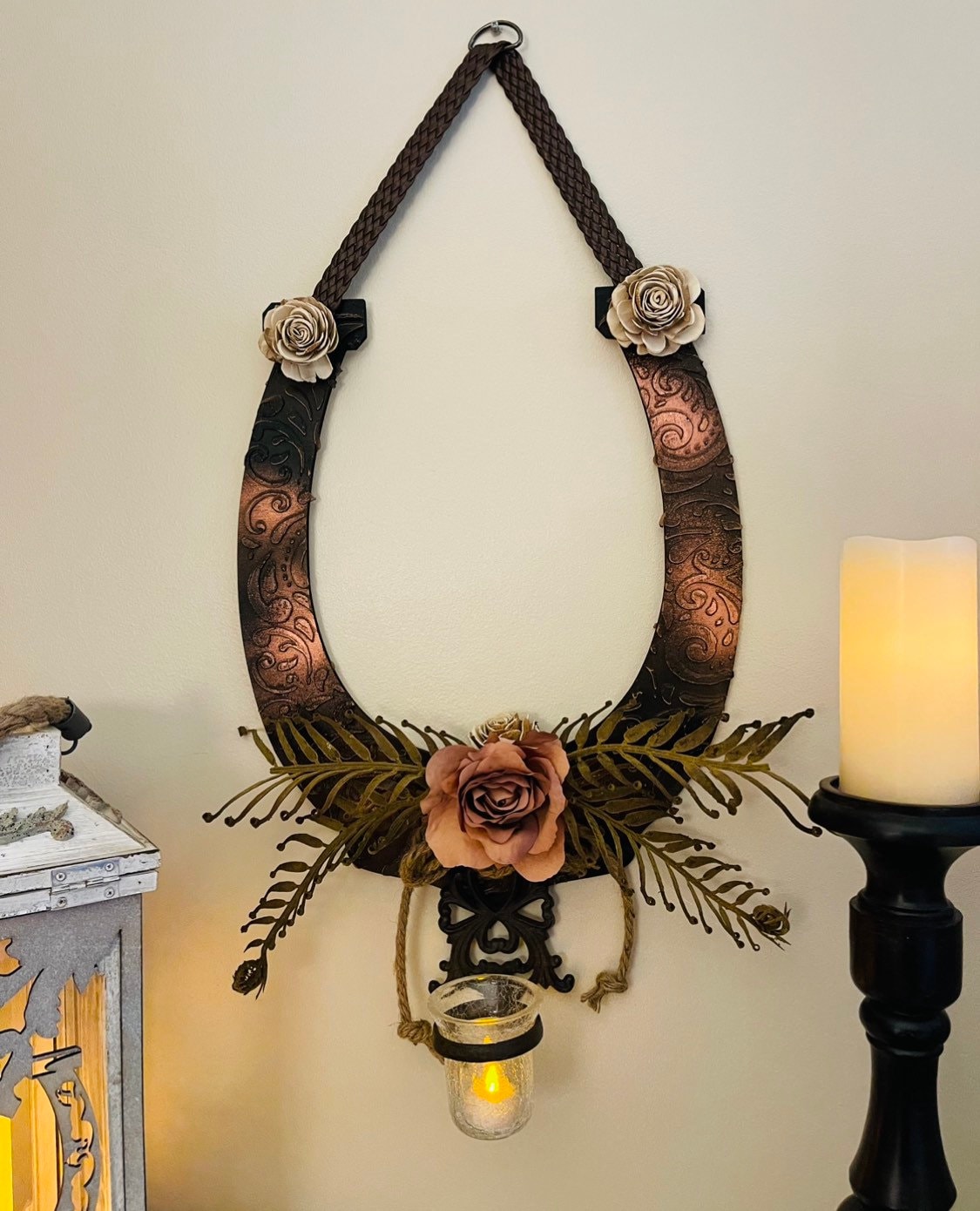 Leather-Look Horseshoe Sconce