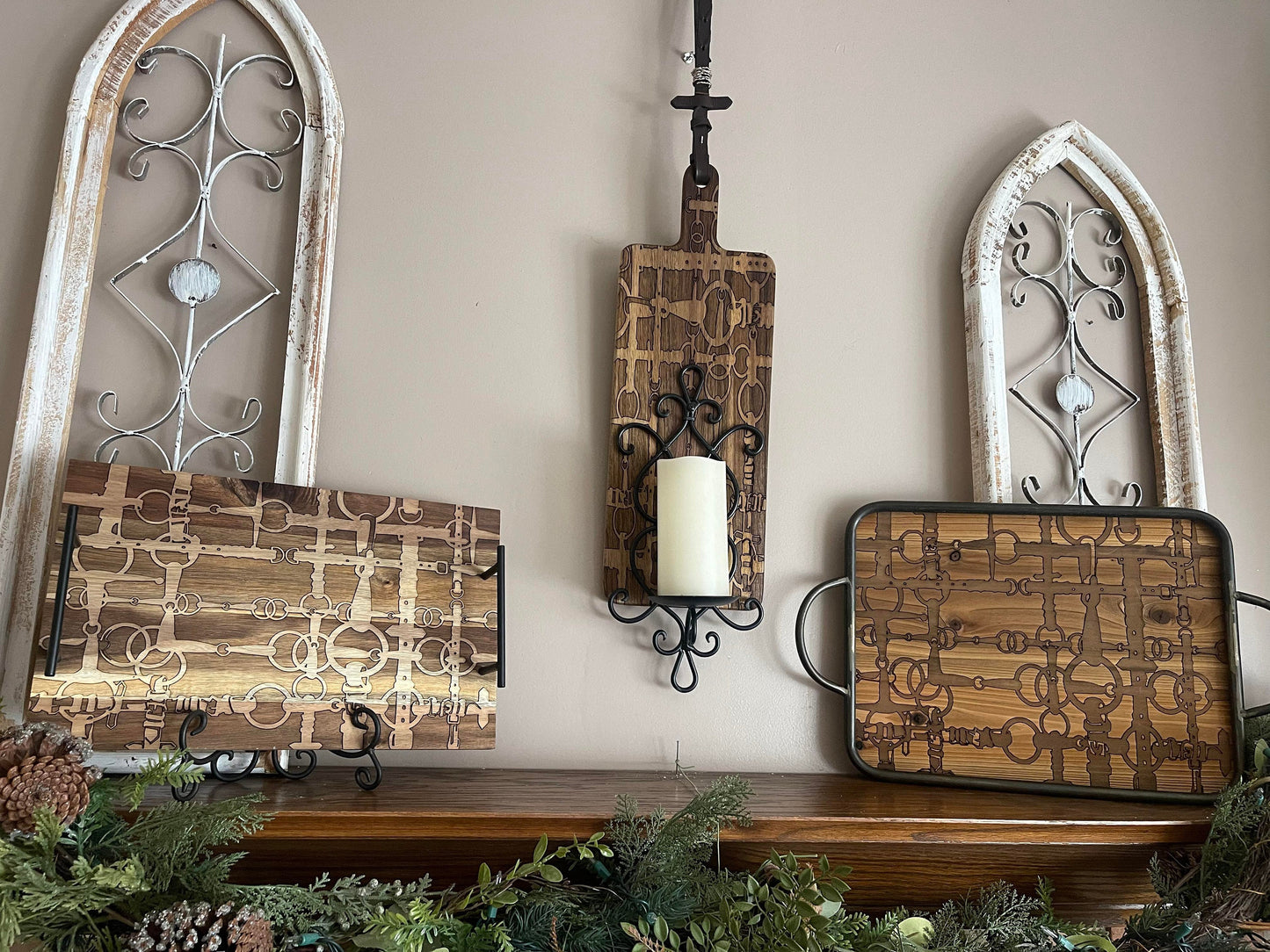 Snaffle Bit Authentic Leather Rein Hanging Cutting Board Sconce