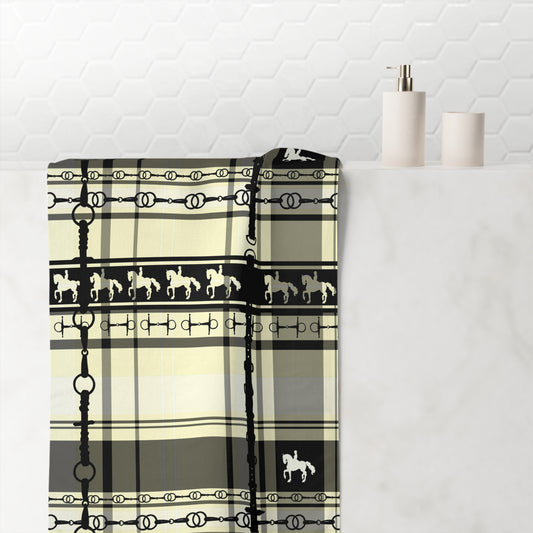 dressage Plaid with my snaffle Bit and reins Artwork Horse Luxury Bath Towel