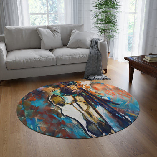 Southwestern Sugar Skull Rug. Original Equestrian Art Round Rug. My original Artwork printed on a rug. Home Decor.