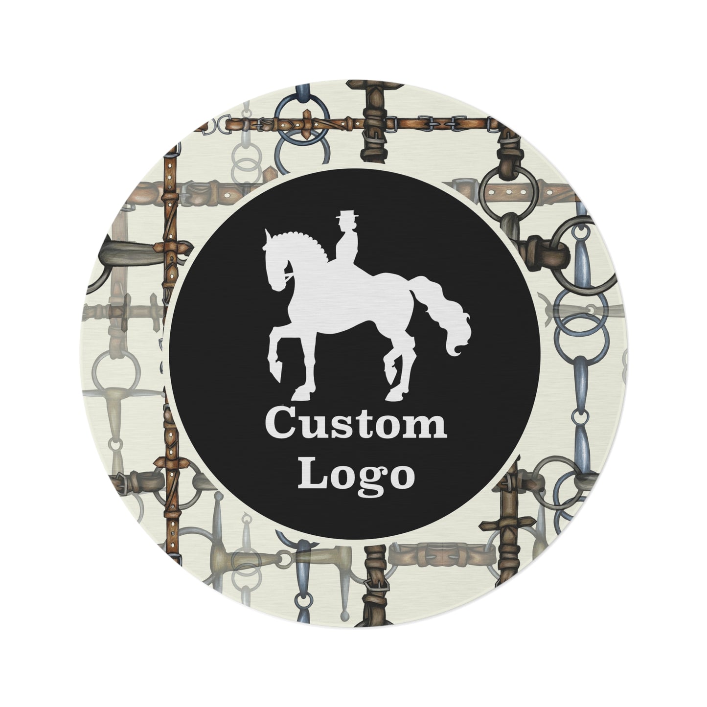 Custom Logo Minimalistic Equestrian Bit Round Rug