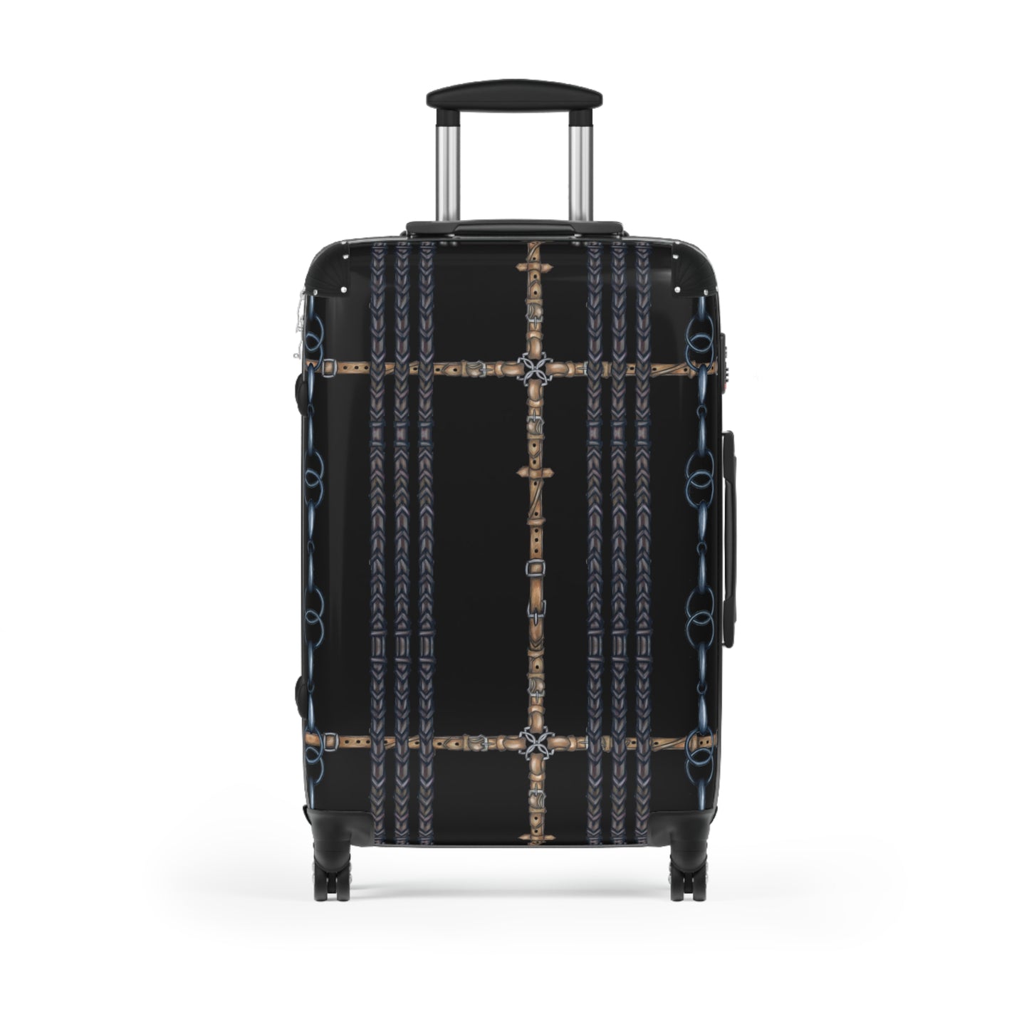 Black Equestrian Reins Pattern Suitcase