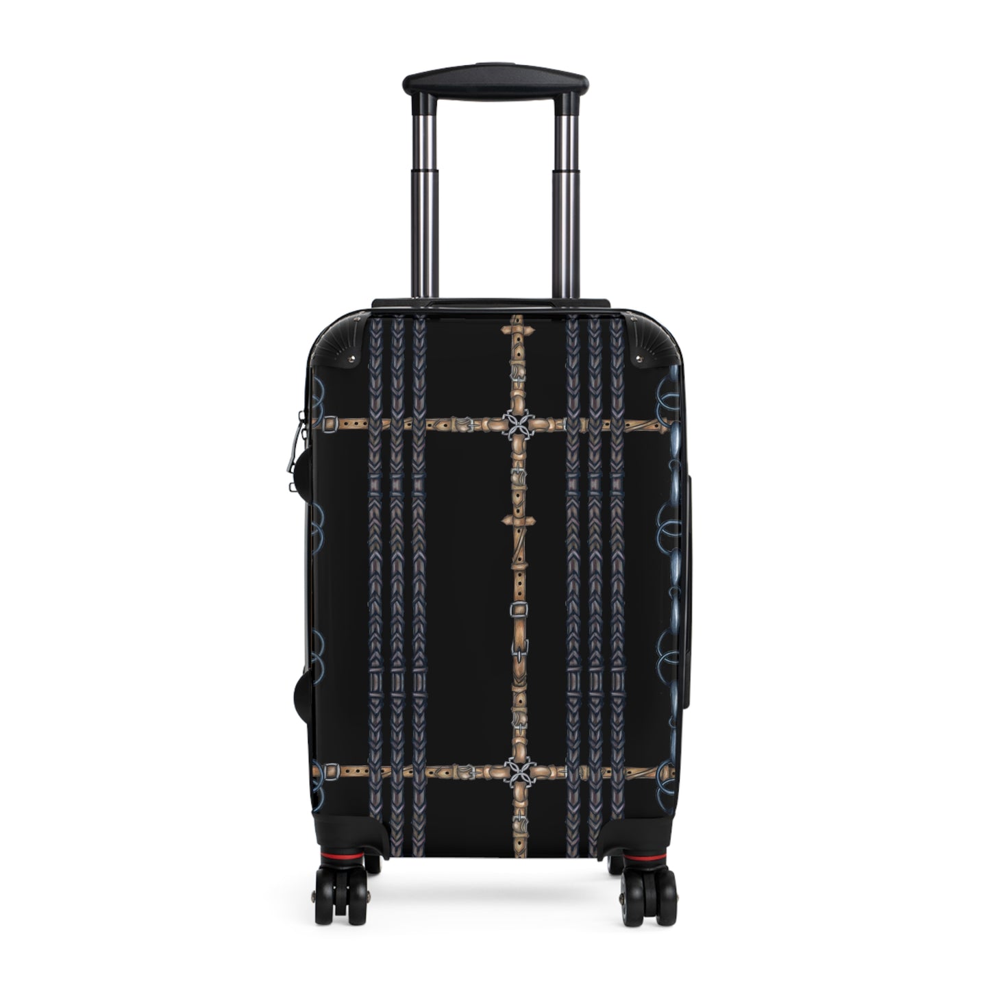 Black Equestrian Reins Pattern Suitcase