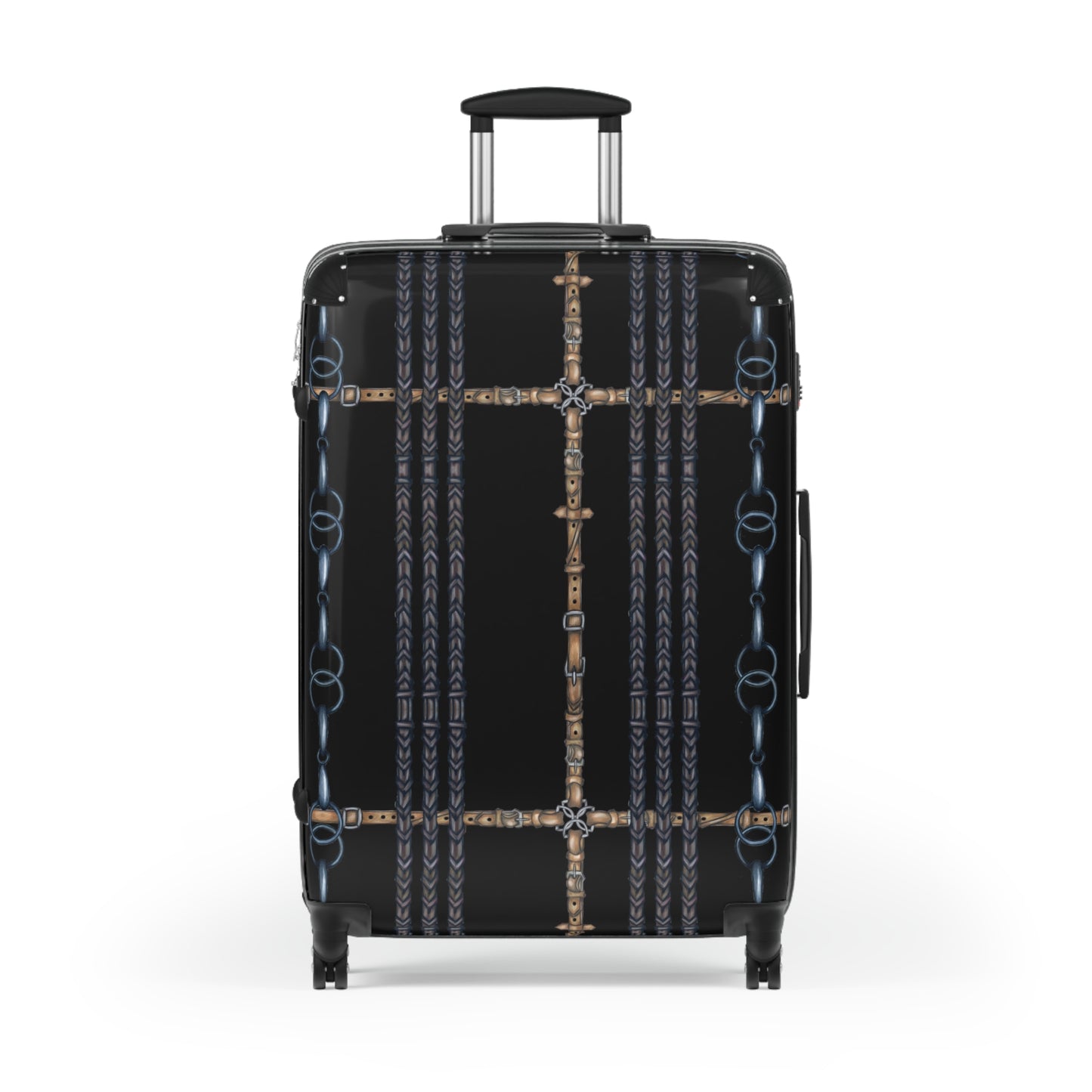 Black Equestrian Reins Pattern Suitcase