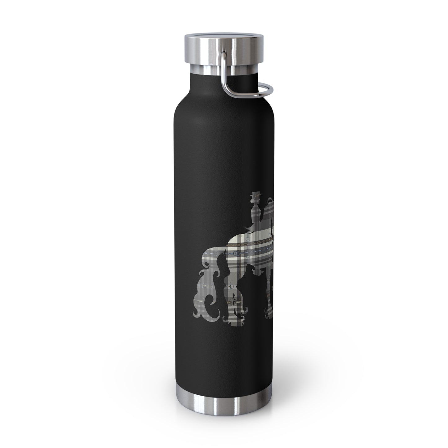 Snaffle Bit Plaid Friesian Dressage Gray White Black Copper Vacuum Insulated Bottle, 22oz