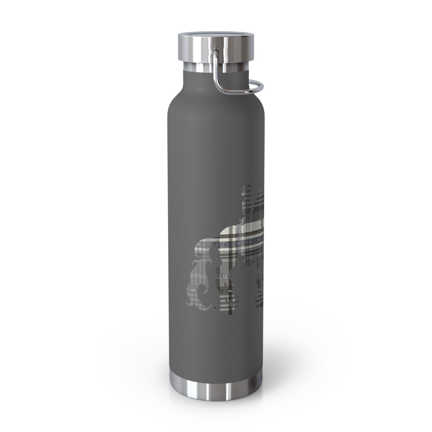 Snaffle Bit Plaid Friesian Dressage Gray White Black Copper Vacuum Insulated Bottle, 22oz