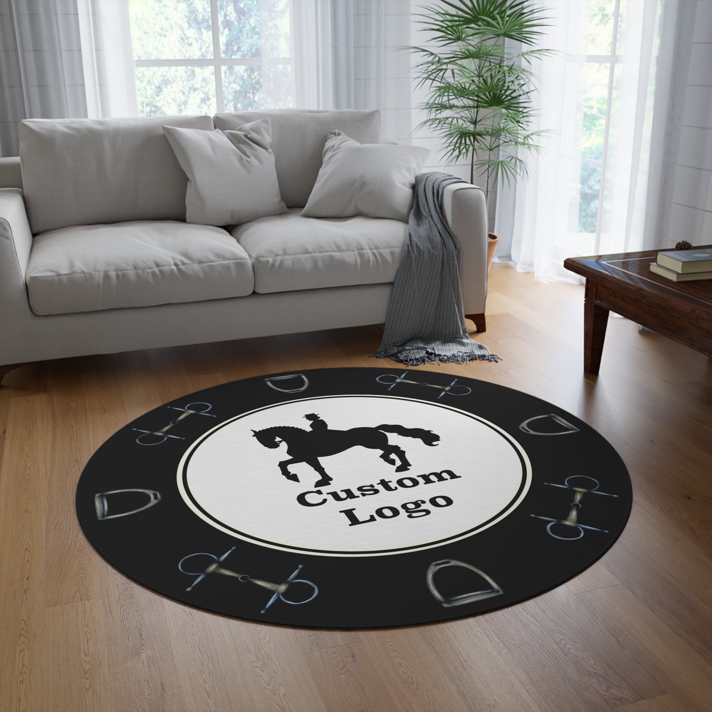 Customizable Minimalistic Equestrian Bit Round Rug