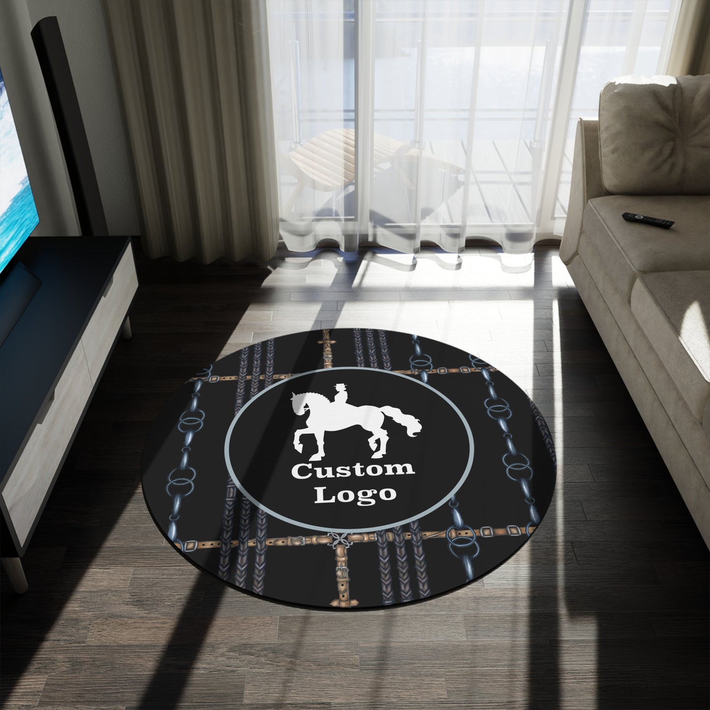 Custom Logo Minimalistic Equestrian Bit Round Rug