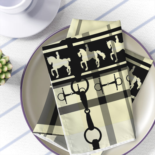 Equestrian Ivory black Dressage Plaid with Bits My Artwork  Napkins (Set of 4)