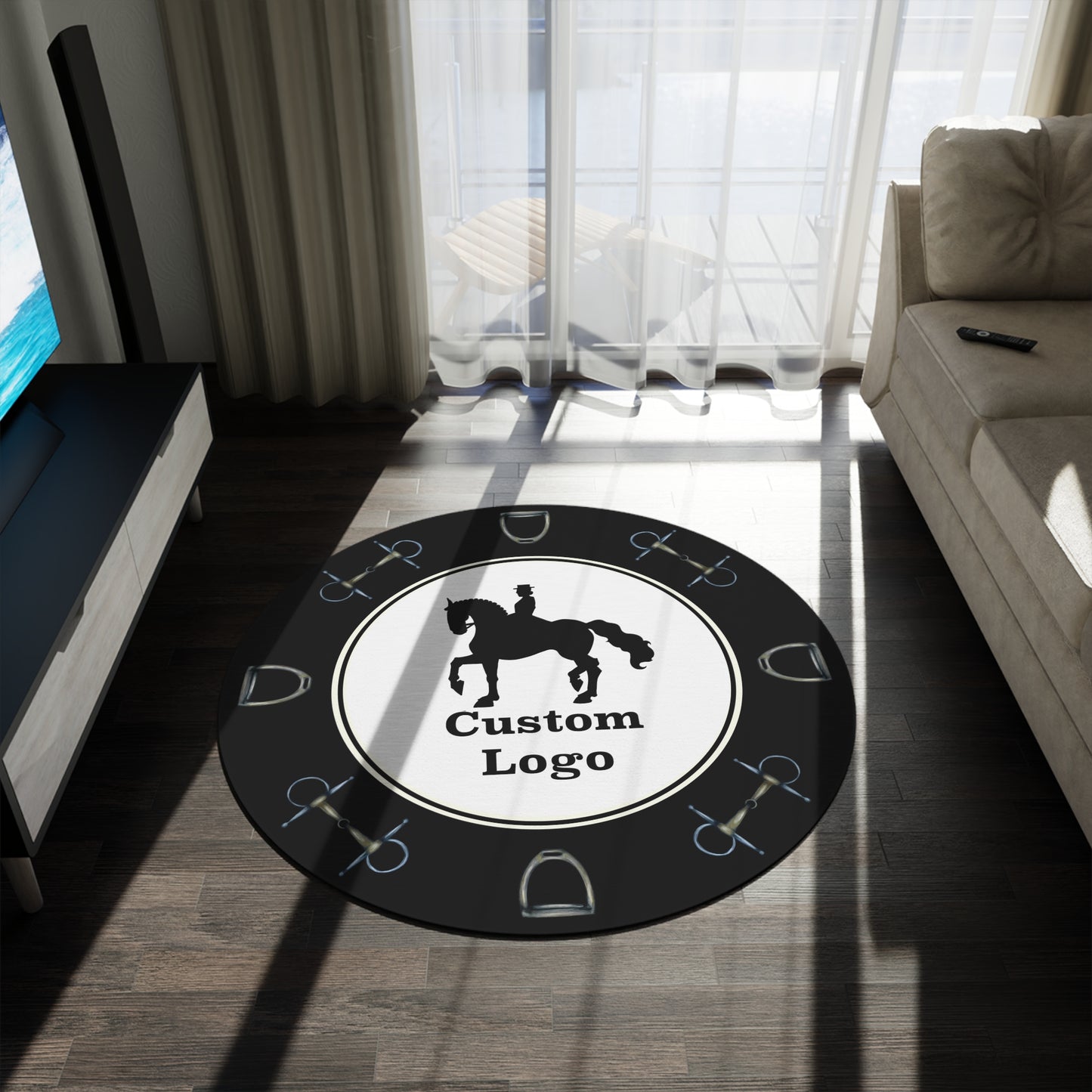 Customizable Minimalistic Equestrian Bit Round Rug