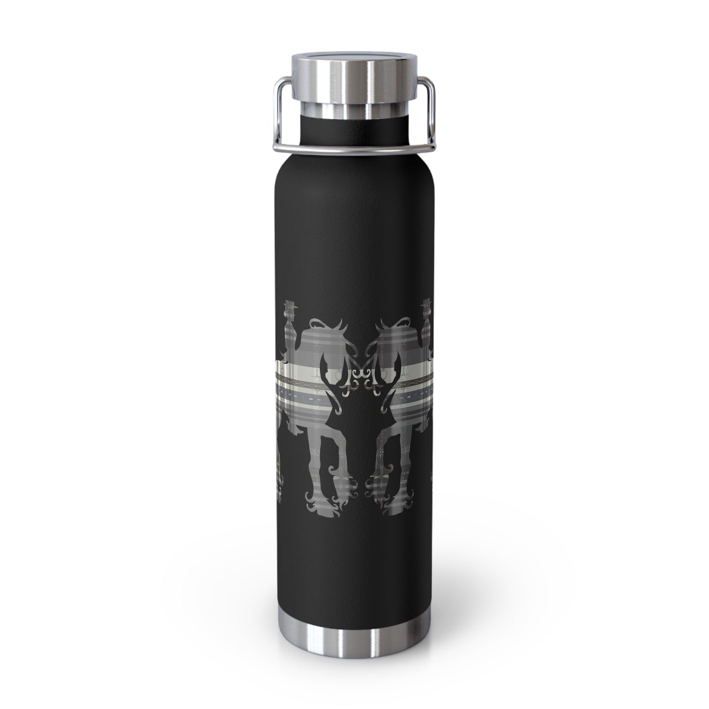 Snaffle Bit Plaid Friesian Dressage Gray White Black Copper Vacuum Insulated Bottle, 22oz