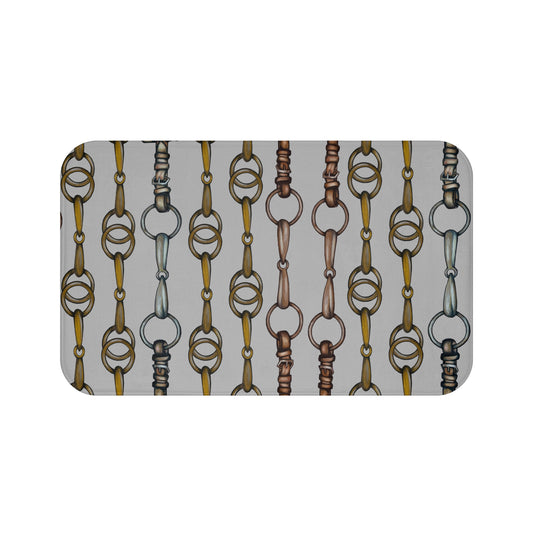 Equestrian Snaffle Bit and Reins Gray Bath Mat