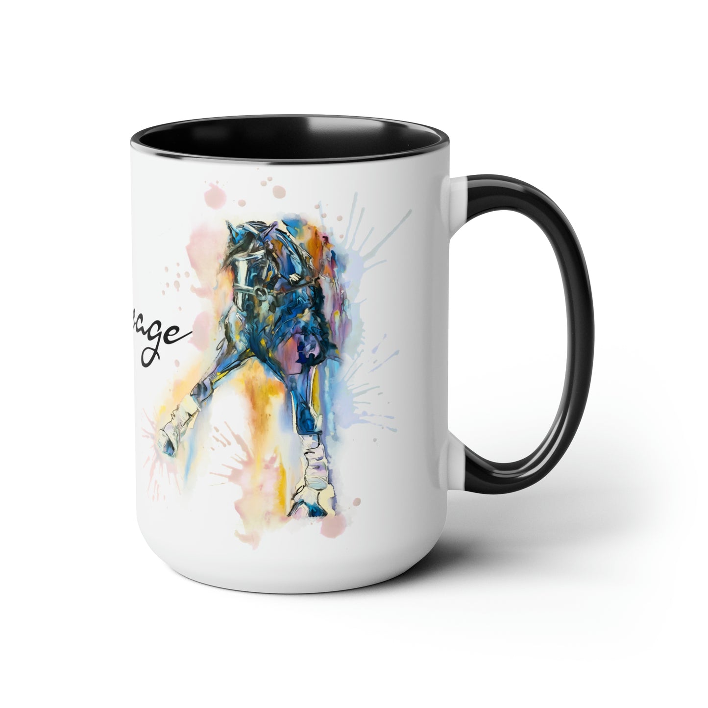 Dressage Dressage Water color art . Horse Lover Gift -Two-Tone Coffee Mugs, 15oz