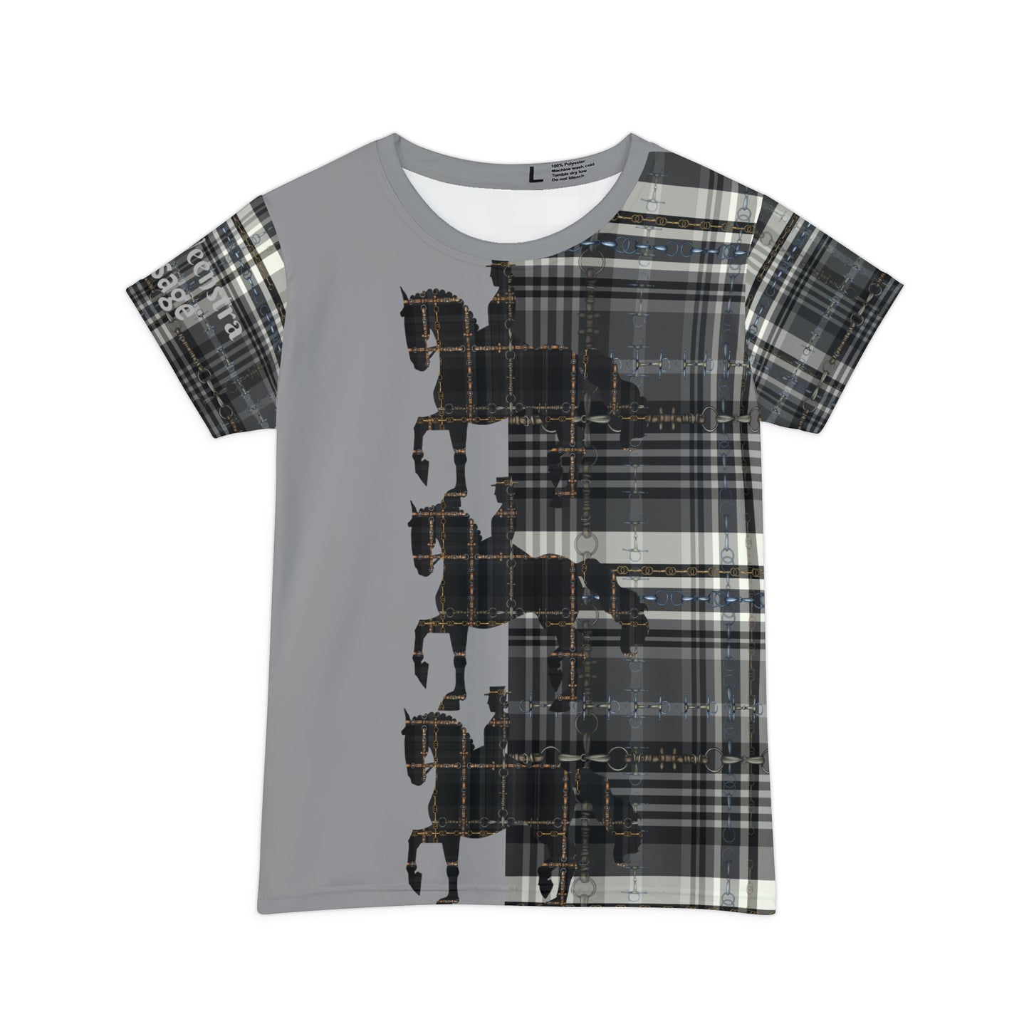 Custom Text Dressage Piaffe PLAID art Women's Short Sleeve Shirt (AOP)