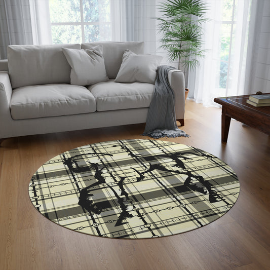 Dressage Plaid Equestrian Art Round Rug. Western Horse Original Art Rug. Show Stall Rug Home Decor