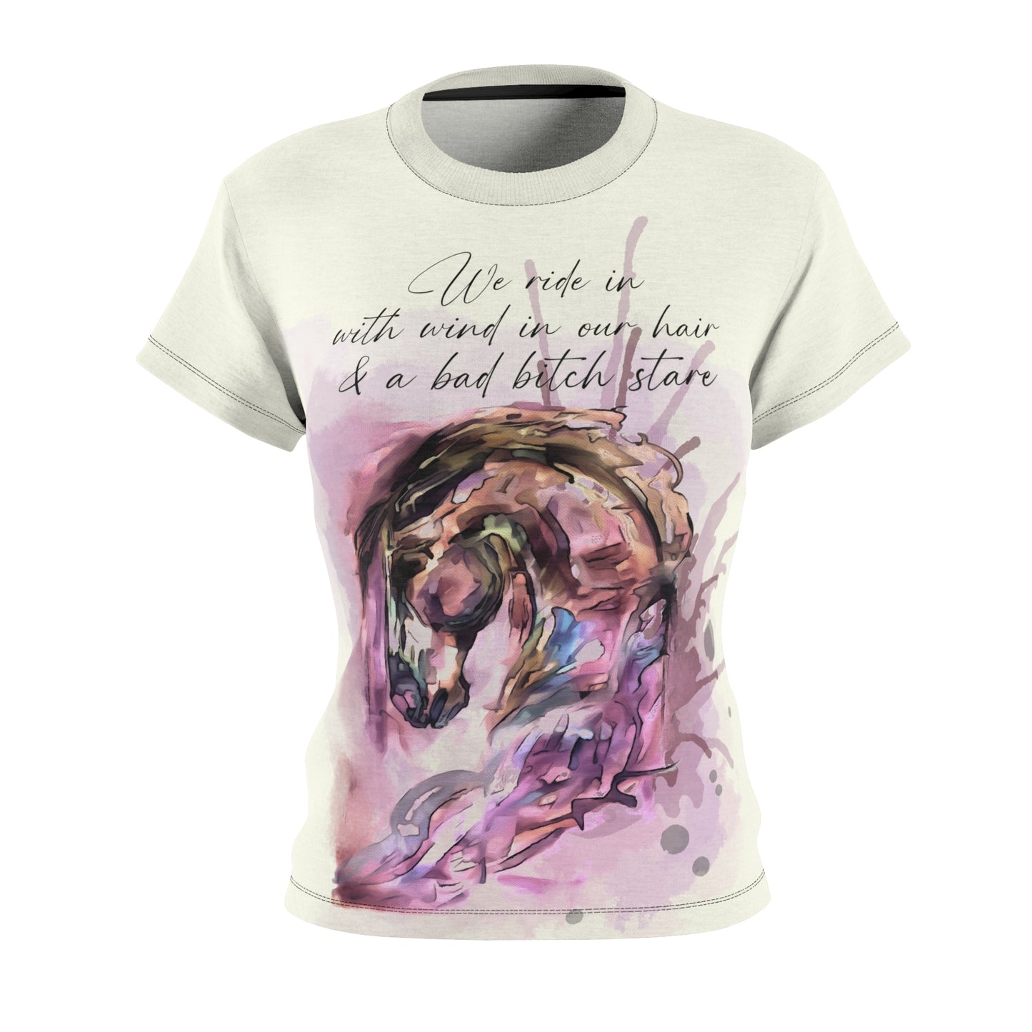 Swearing Mare Watercolor Horse Shirt  Women's Cut & Sew Tee (AOP)