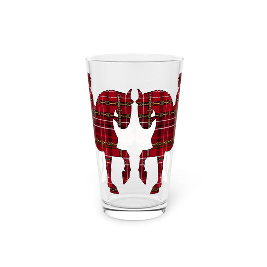 Dressage Christmas Piaffe Plaid Pint Glass, 16oz