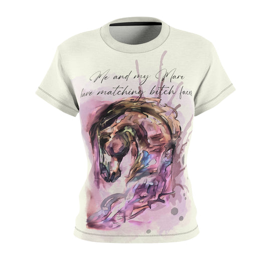 Swearing Mare Watercolor Horse Shirt  Women's Cut & Sew Tee (AOP)