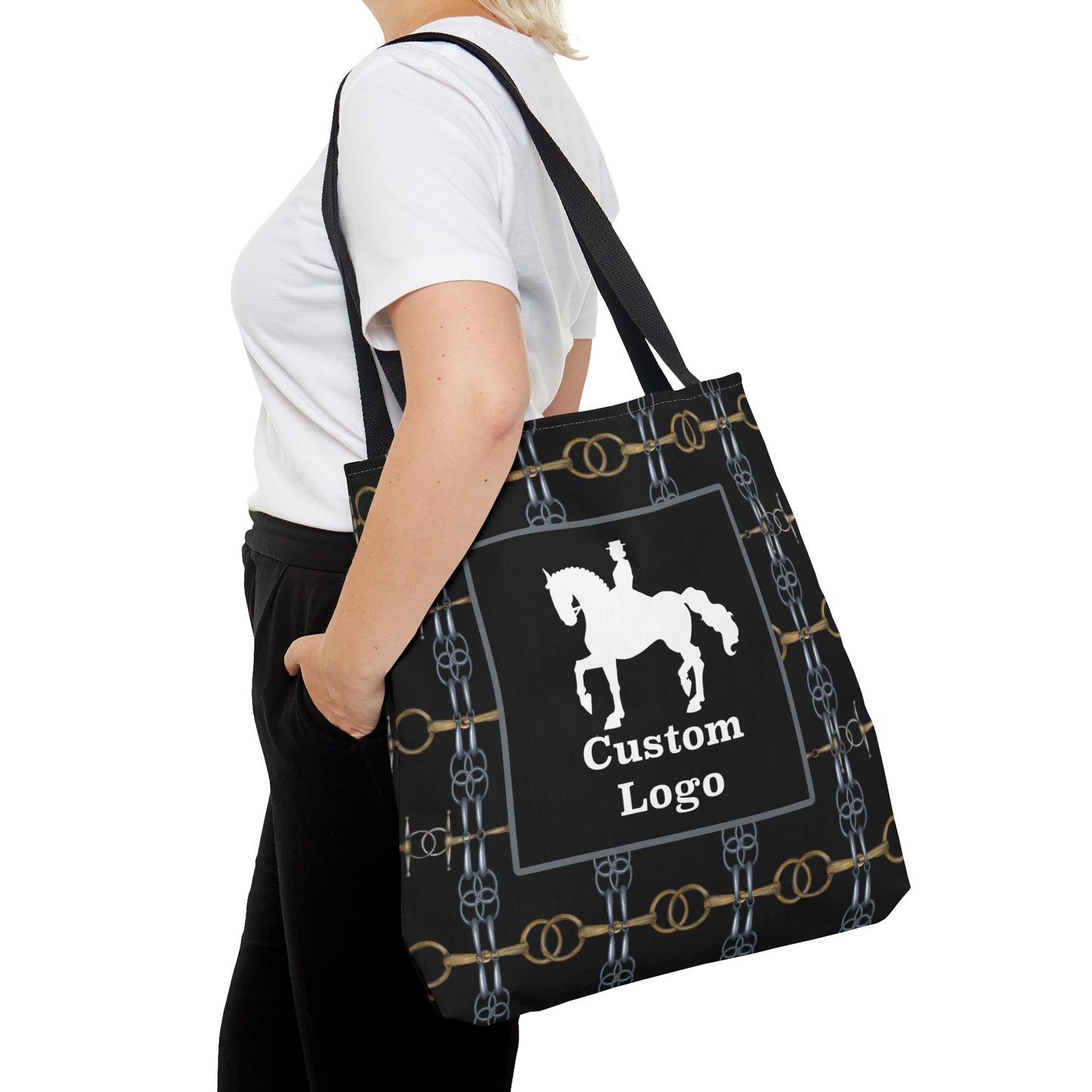 Custom Logo Bit Pattern Black Tote Bag