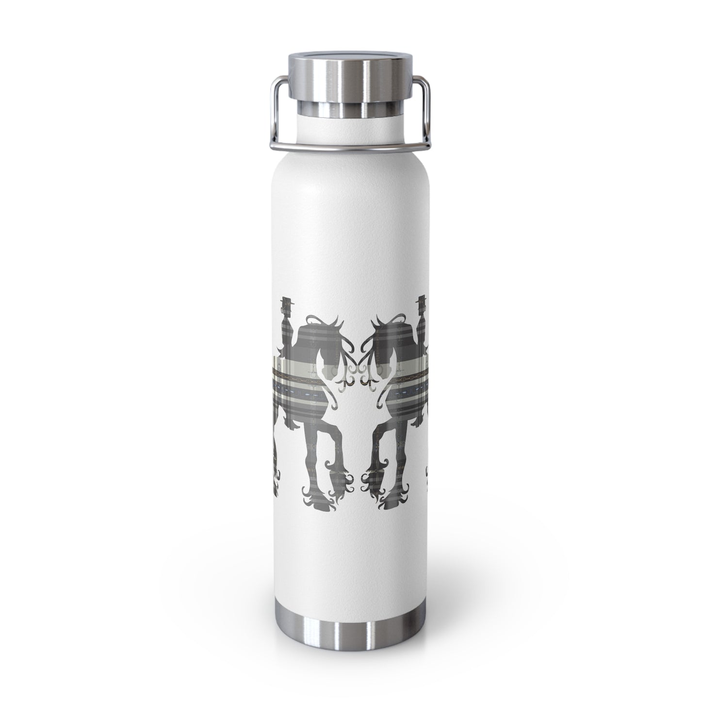 Snaffle Bit Plaid Friesian Dressage Gray White Black Copper Vacuum Insulated Bottle, 22oz