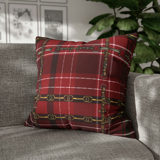 Christmas Plaid  with Bit and Rein artwork Double sided equestrian bit pattern Polyester Pillowcase 24x24 My original Artwork