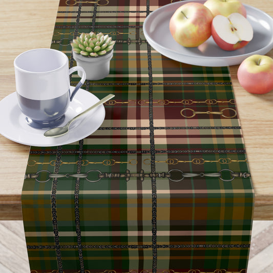 Red and Green Christmas  plaid with Bit overlay Motif Table Runner Trademark Pending