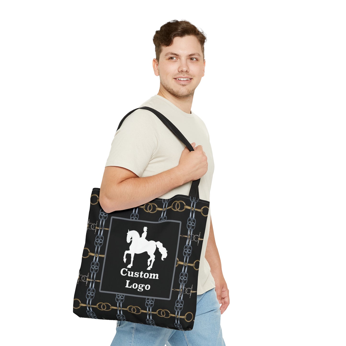 Custom Logo Bit Pattern Black Tote Bag