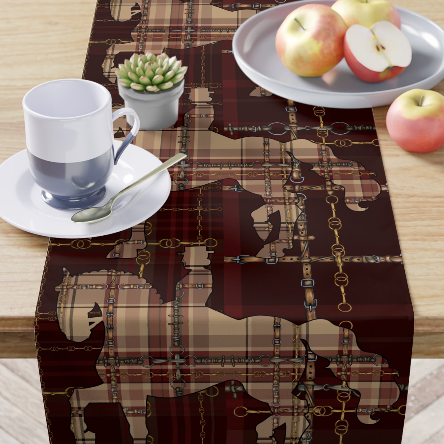 Christmas Dressage Burgundy Table Runner. Christmas Party Decor