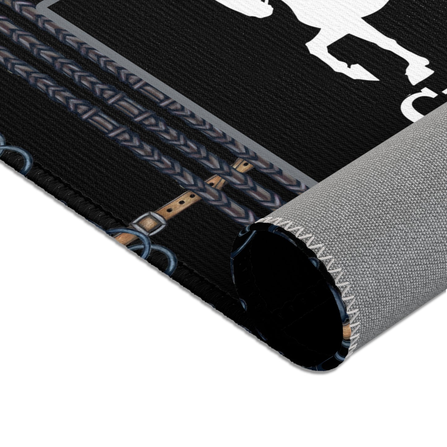 Customizable Reins and Bits Black Linear Bit Area Rug